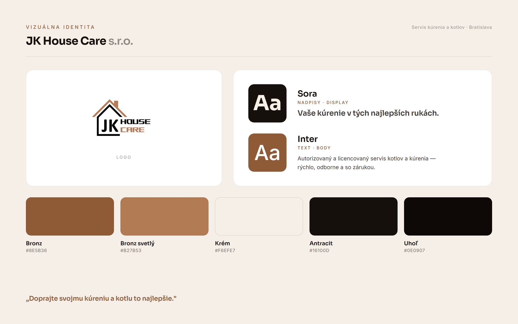 Vizuálna identita JK House Care — logo, typografia a farby