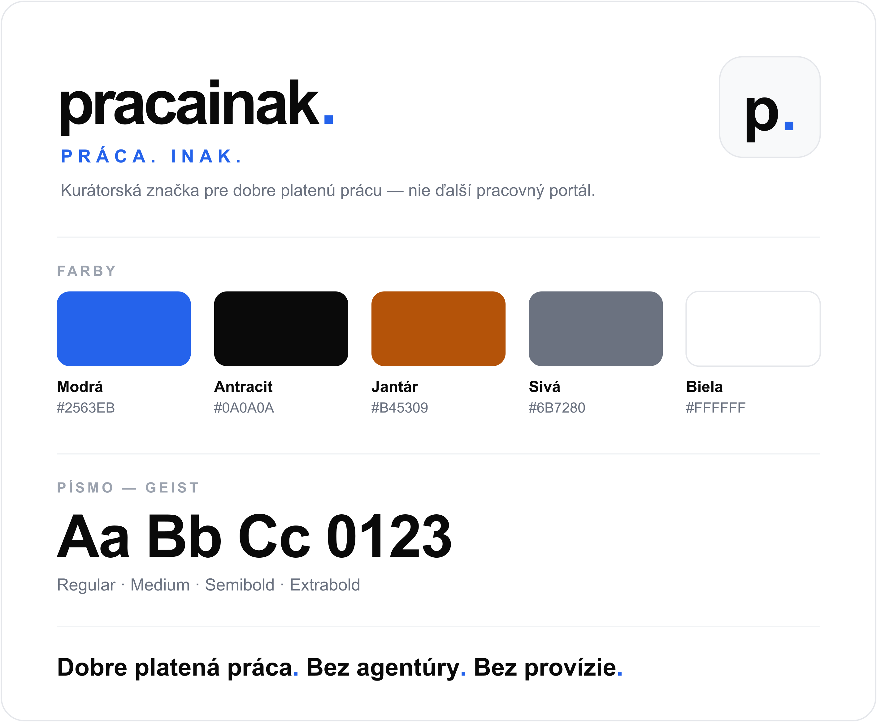 Vizuálna identita Práca. Inak. — logo a vizuálny systém